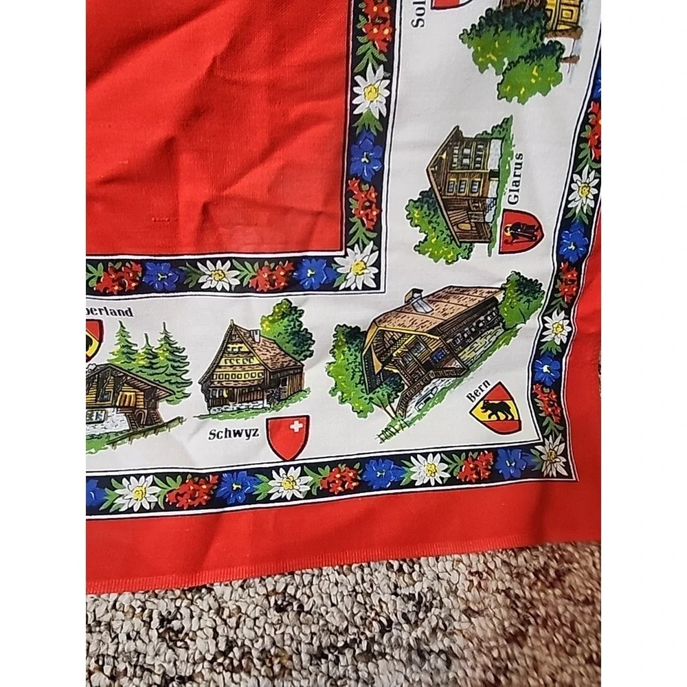 Vintage Small Table Cloth/Scarf Swiss Mountain‎ Towns